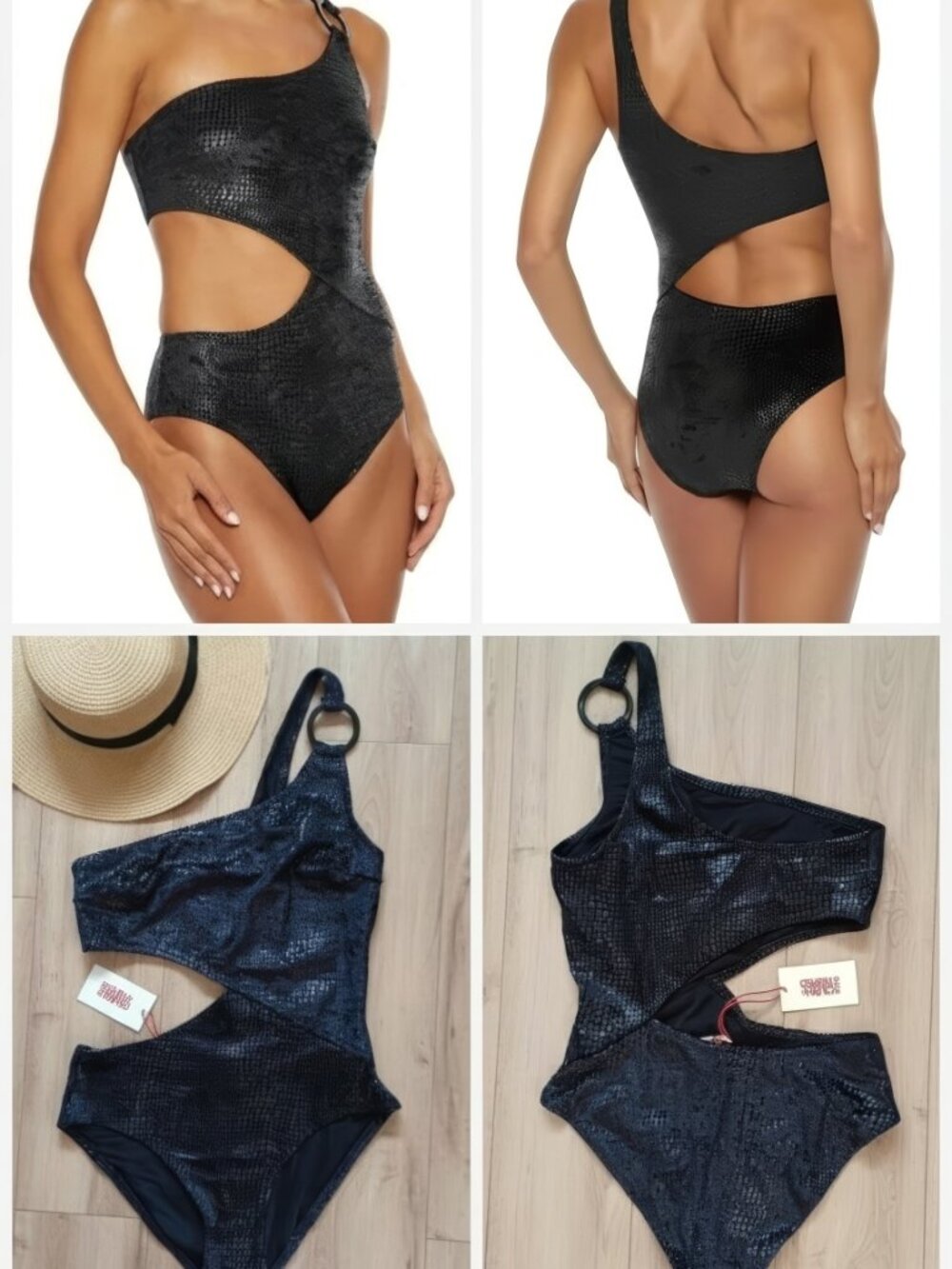Solid & Striped Claudia One Shoulder Textured One Piece Blackout M NWT